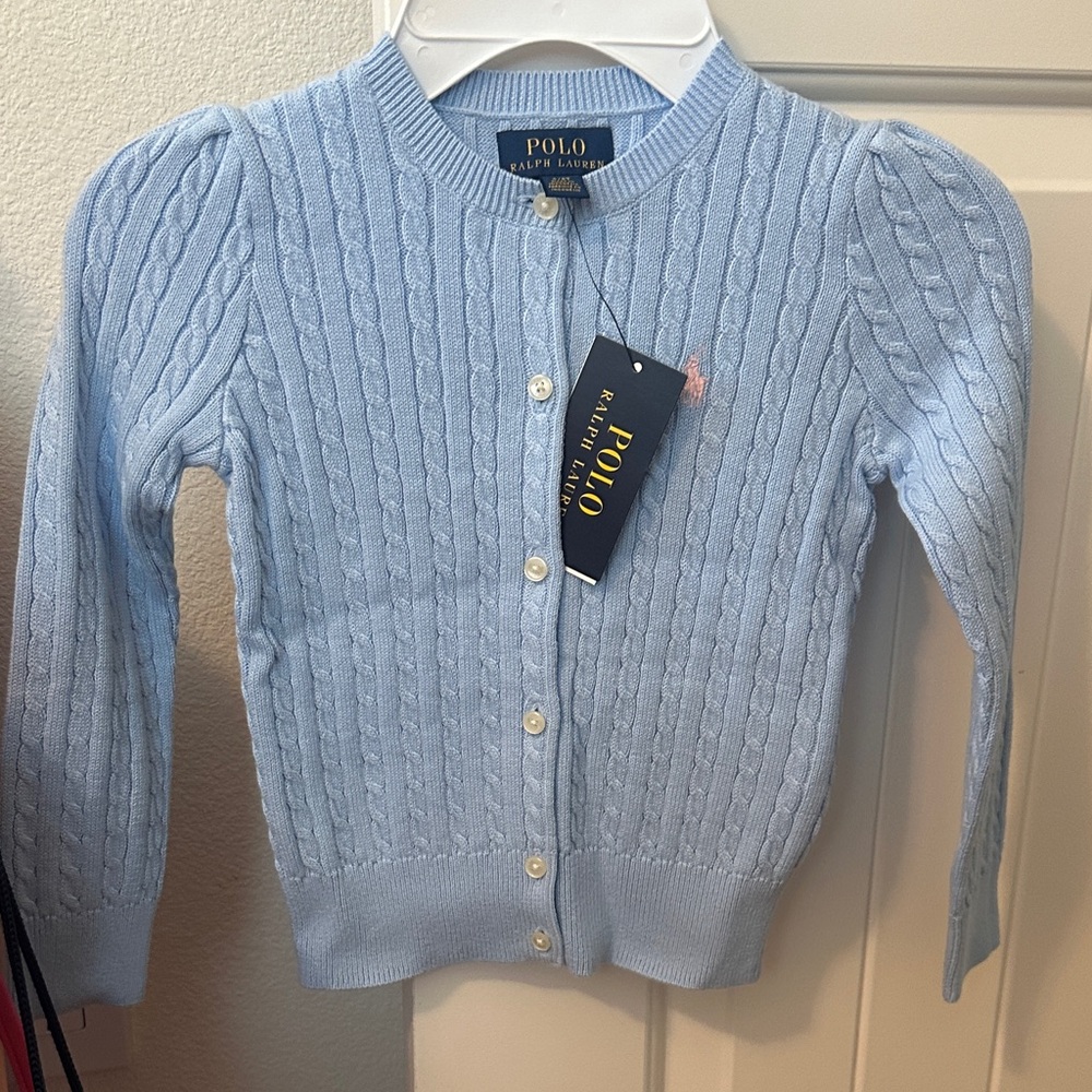 NWT Polo by Ralph Lauren Women's Sky Blue Cable Knit Cardigan